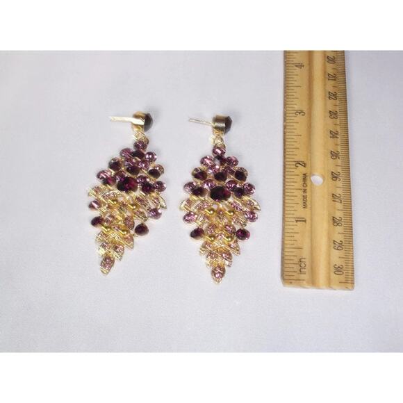 Purple necklace set, purple rhinestone set statement bridal wedding necklace, - Picture 7 of 7